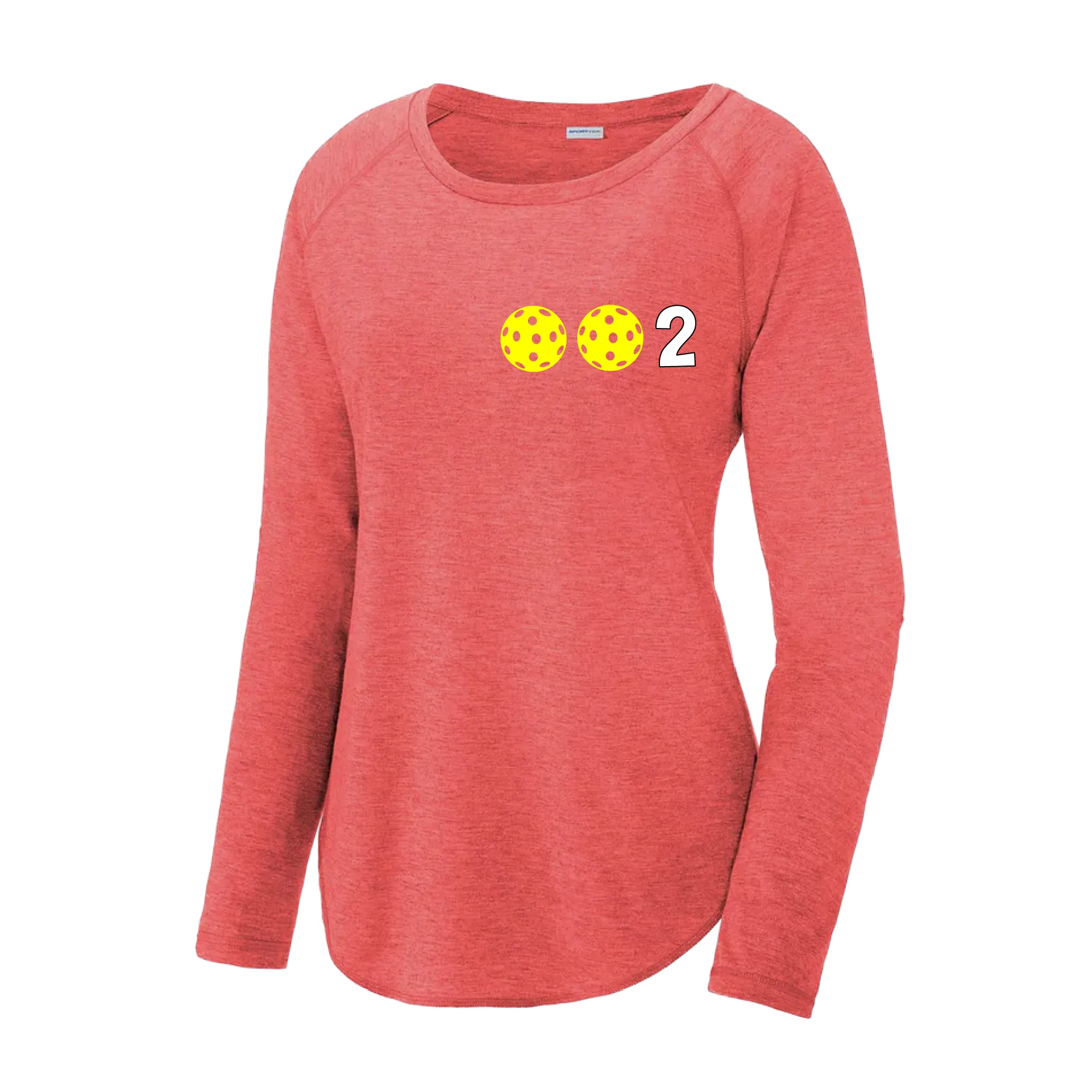 002 With Pickleballs (Colors Yellow Green White Pink Purple) Customizable | Women's Long Sleeve Scoop Neck Pickleball Shirts | 75/13/12 poly/cotton/rayon