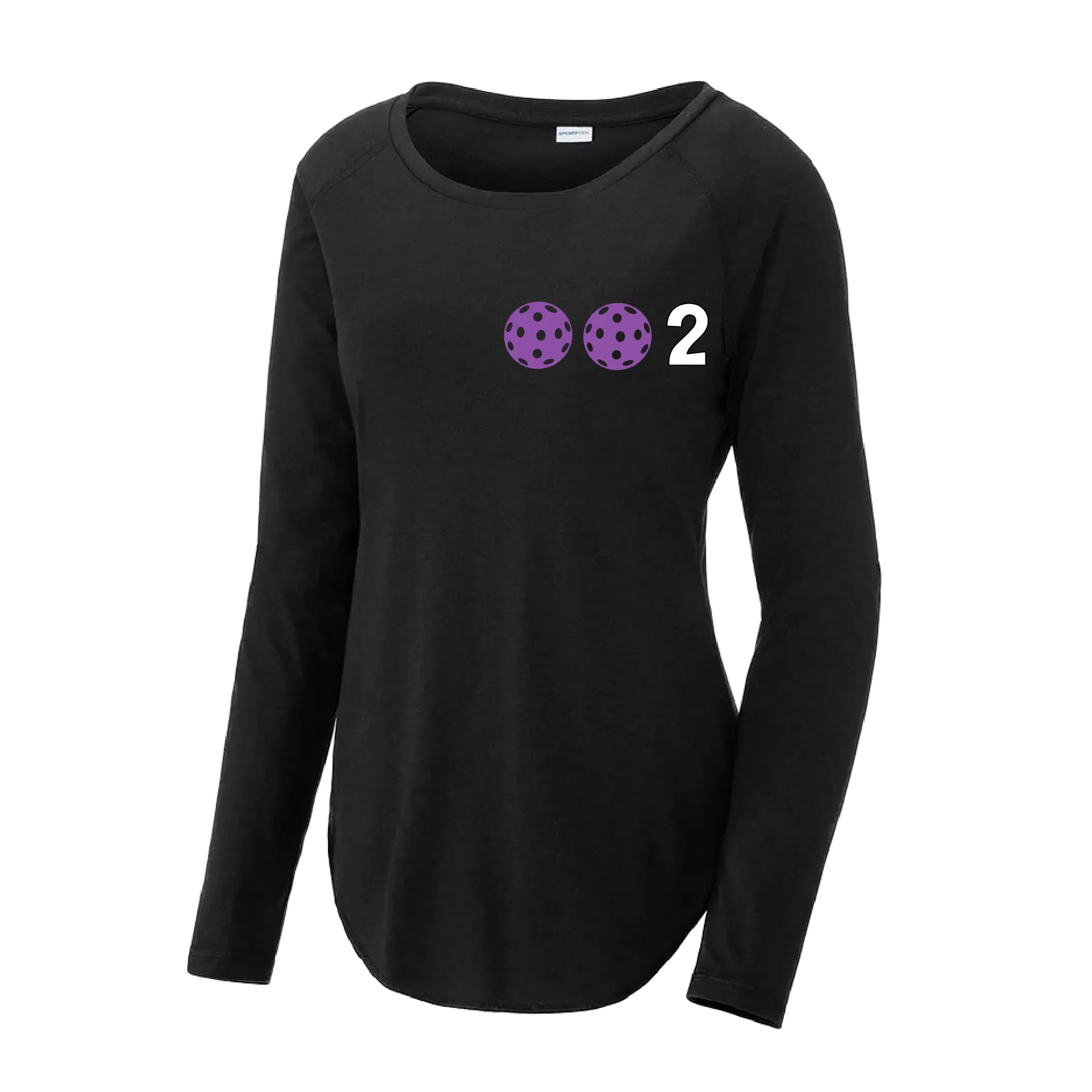 002 With Pickleballs (Colors Yellow Green White Pink Purple) Customizable | Women's Long Sleeve Scoop Neck Pickleball Shirts | 75/13/12 poly/cotton/rayon