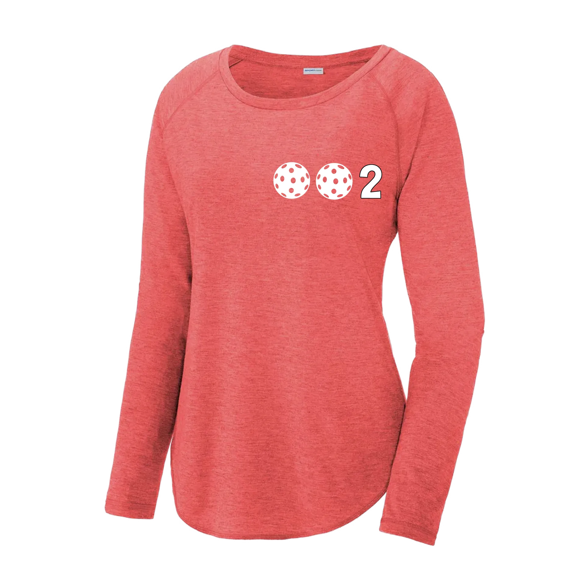 002 With Pickleballs (Colors Yellow Green White Pink Purple) Customizable | Women's Long Sleeve Scoop Neck Pickleball Shirts | 75/13/12 poly/cotton/rayon