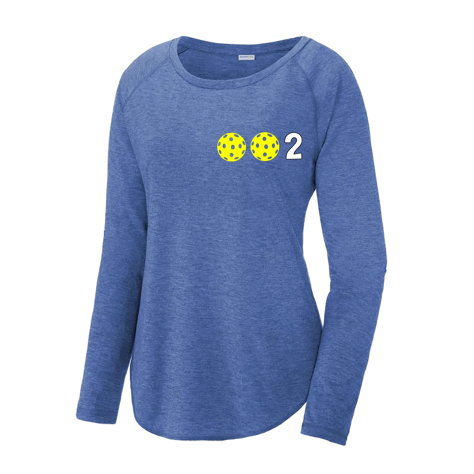 002 With Pickleballs (Colors Yellow Green White Pink Purple) Customizable | Women's Long Sleeve Scoop Neck Pickleball Shirts | 75/13/12 poly/cotton/rayon