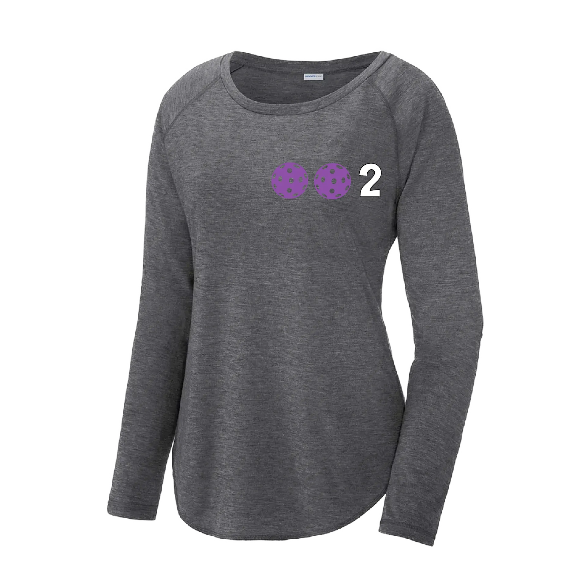 002 With Pickleballs (Colors Yellow Green White Pink Purple) Customizable | Women's Long Sleeve Scoop Neck Pickleball Shirts | 75/13/12 poly/cotton/rayon