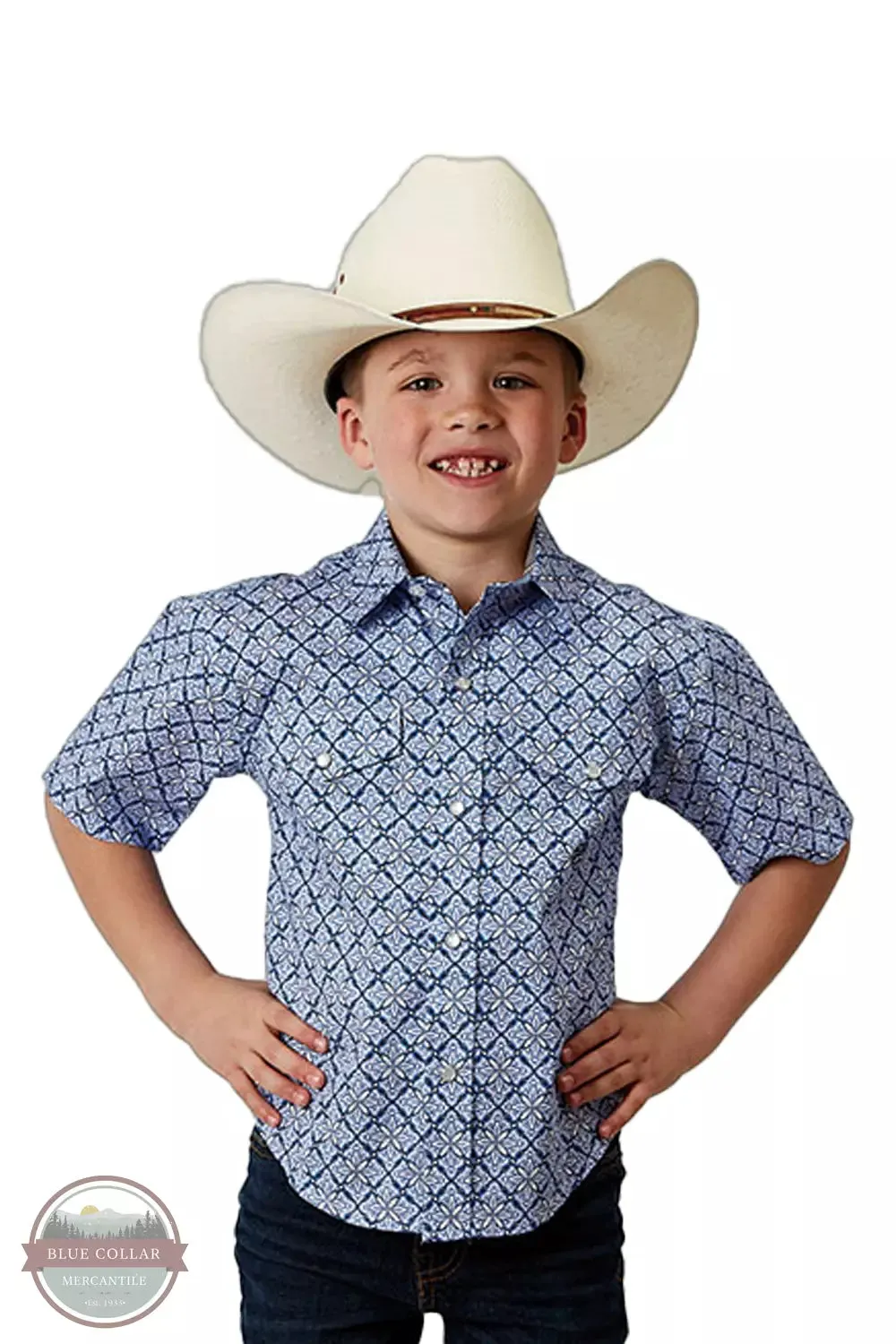 03-031-0225-2024 BU Blue Skies Tie Print Western Shirt