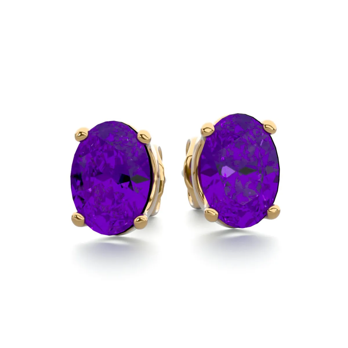 1 1/2 Carat Oval Shape Amethyst Stud Earrings In 14K Yellow Gold Over Sterling Silver