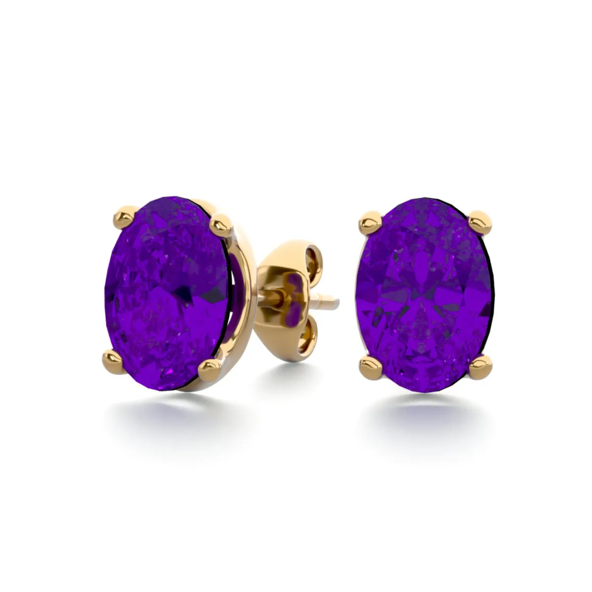 1 1/2 Carat Oval Shape Amethyst Stud Earrings In 14K Yellow Gold Over Sterling Silver