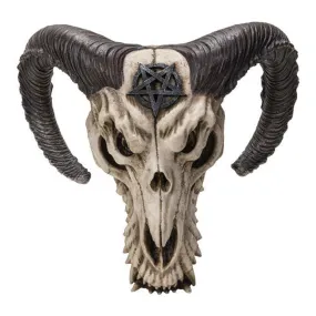 10.5" Ram Skull with Pentagram Wall Statue