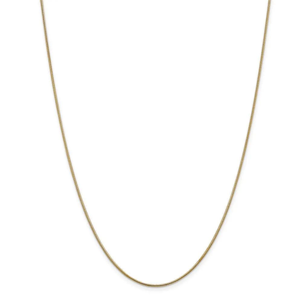 1.1mm, 14k Yellow Gold, Round Solid Snake Chain Necklace