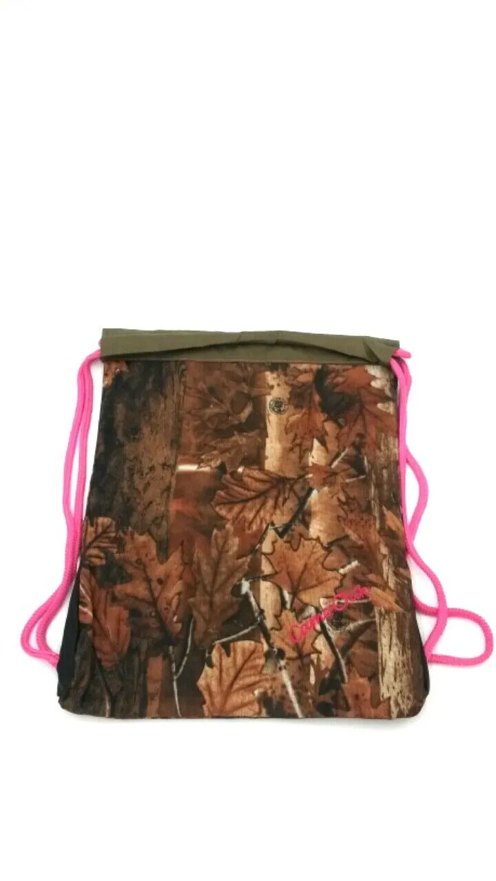 13 inch Explorer Tactical Camo Chik Pink trim Drawstring Backpack