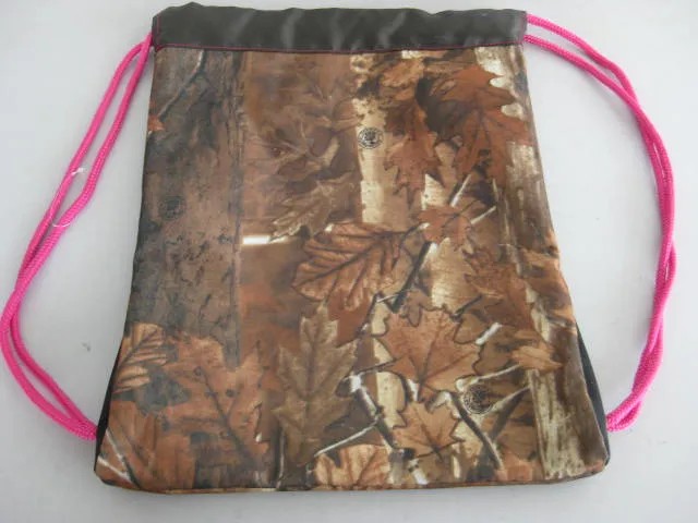 13 inch Explorer Tactical Camo Chik Pink trim Drawstring Backpack