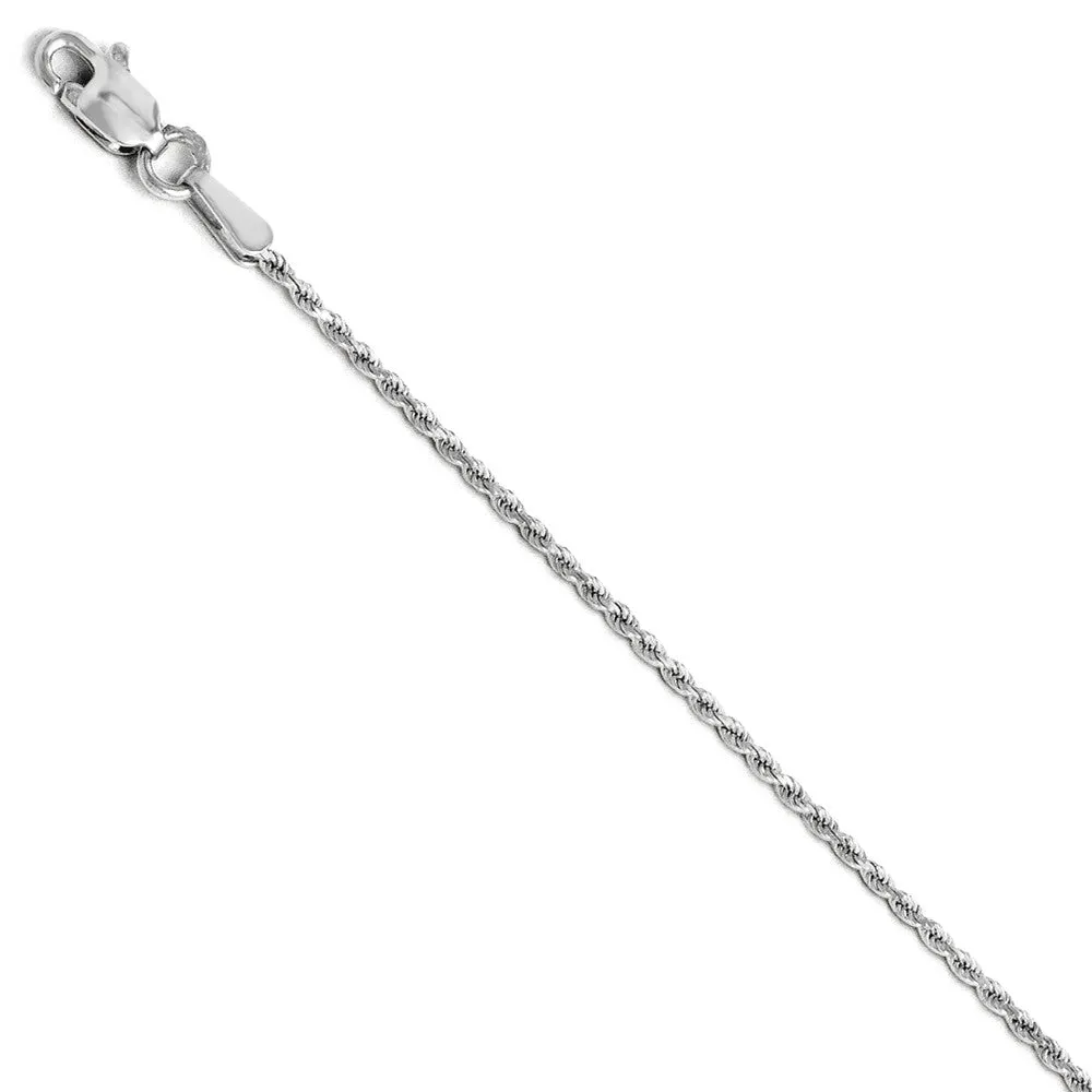 1.3mm 14k White Gold Solid Diamond Cut Rope Chain Bracelet & Anklet