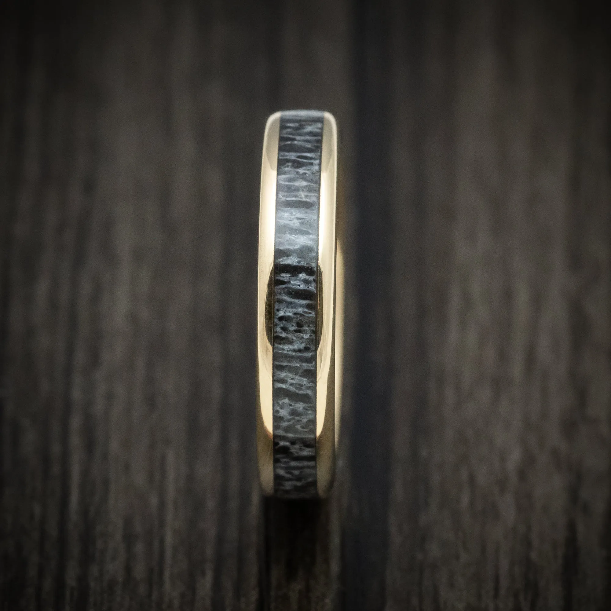 14K Gold Men's Ring with Elk Antler Custom Made Band