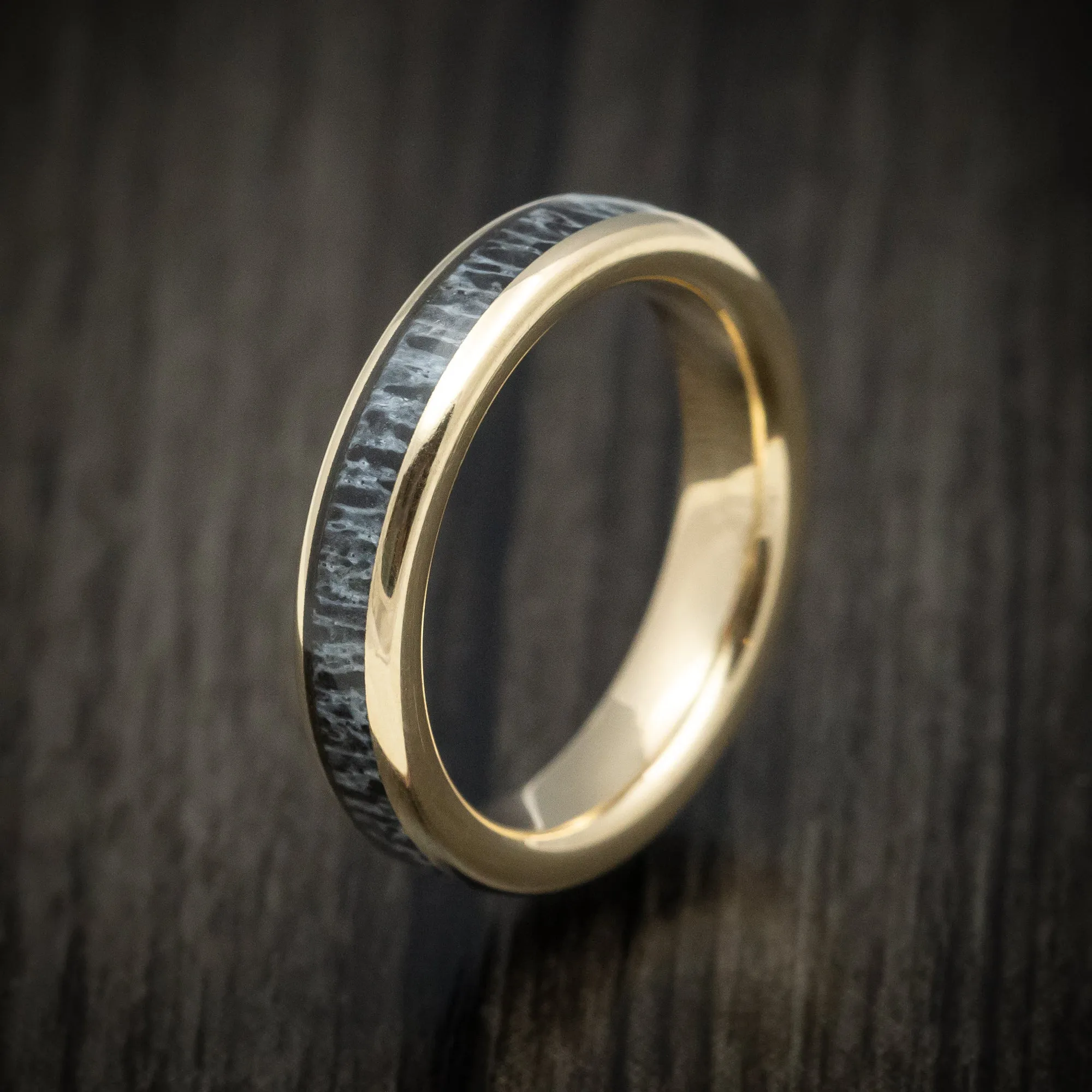 14K Gold Men's Ring with Elk Antler Custom Made Band