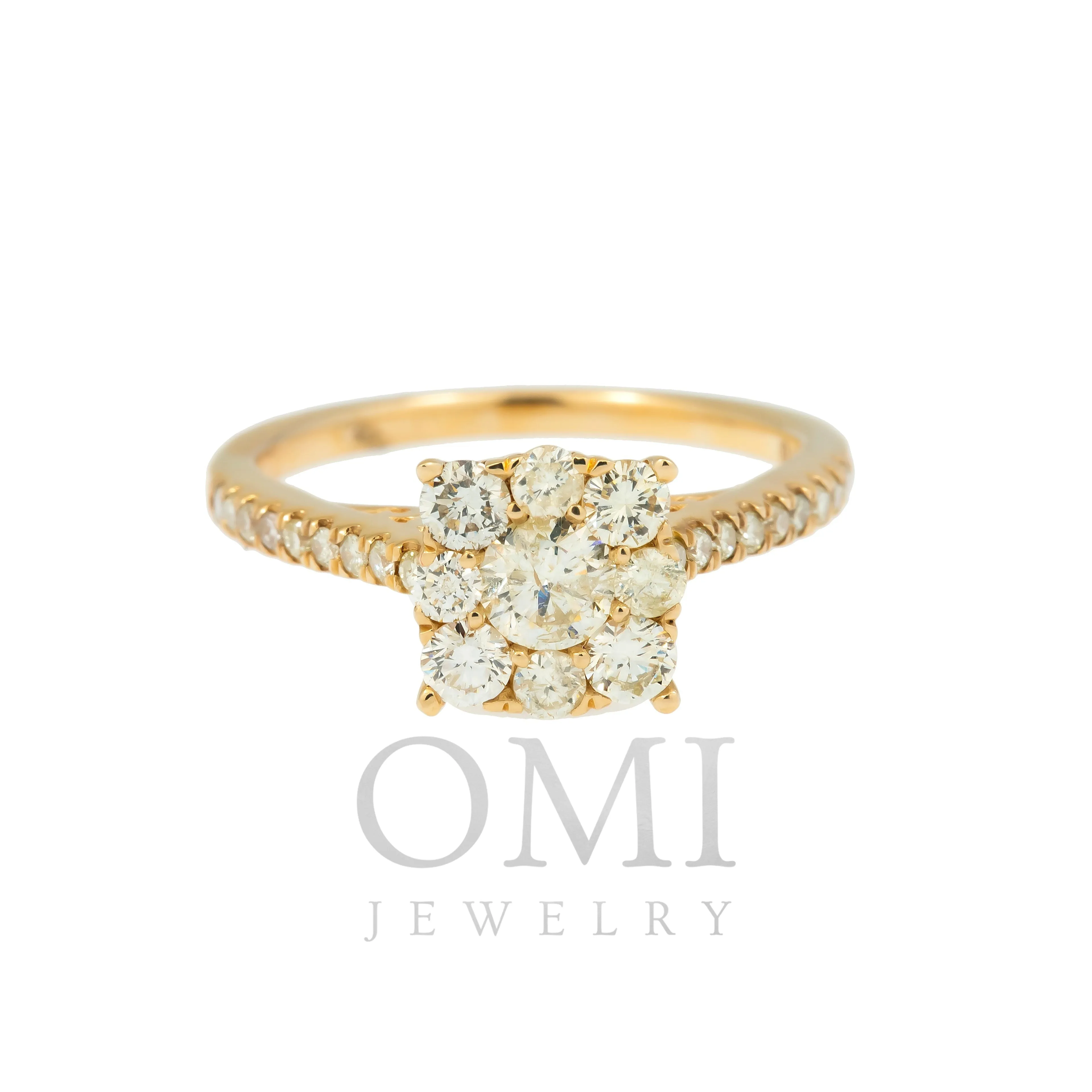 14K GOLD ROUND DIAMOND CLUSTER ENGAGEMENT RING 1.28 CT