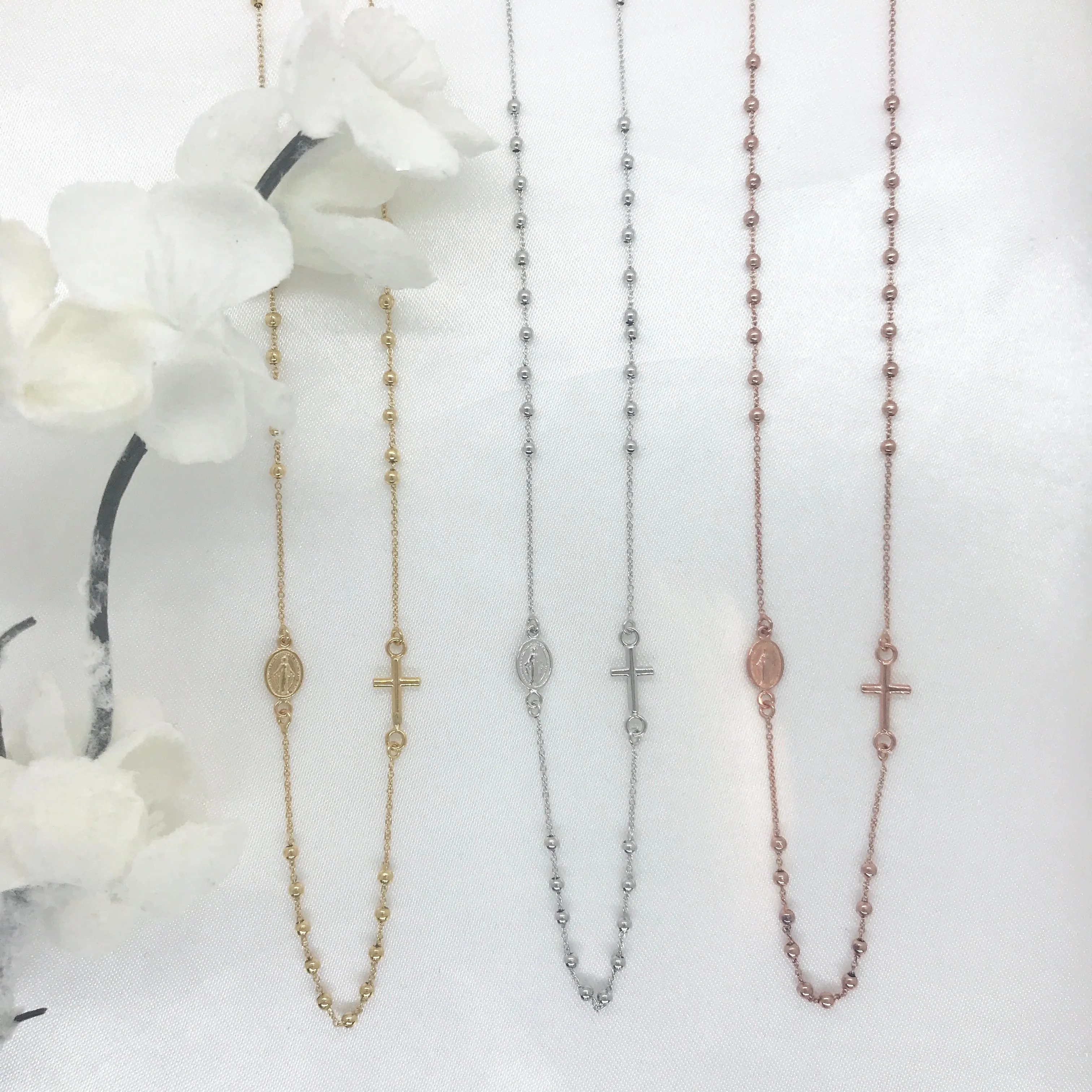 14k Gold Sideways Rosary Necklace