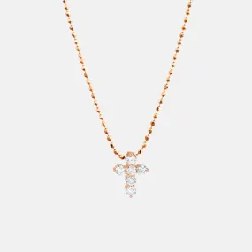 14K Rose Gold Petite Diamond Cross Necklace - Sample Sale