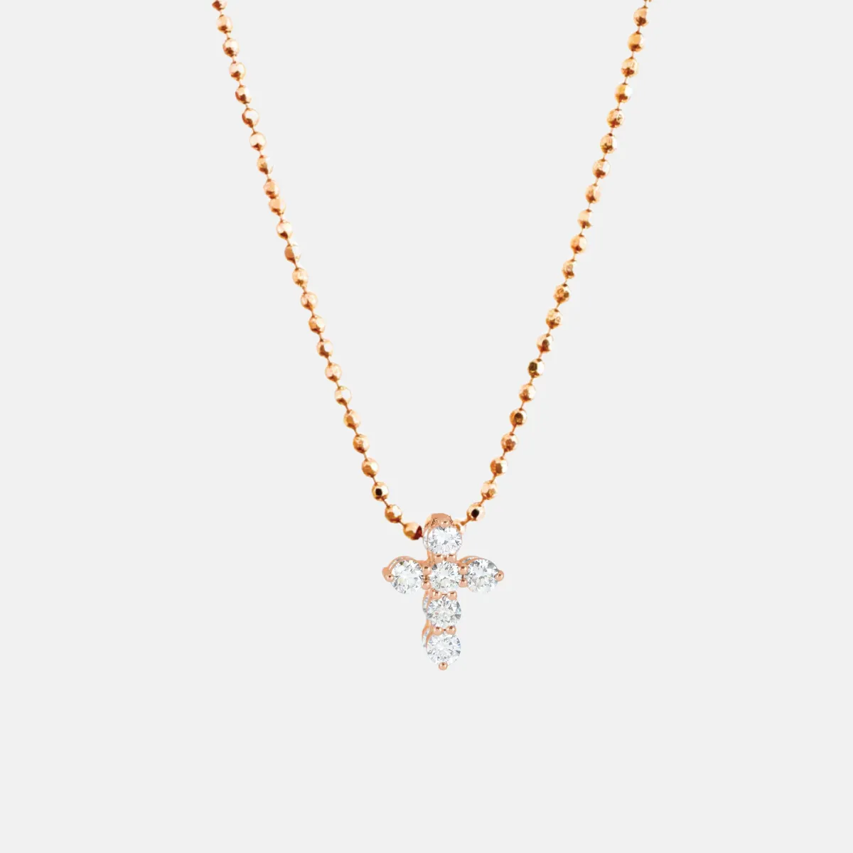 14K Rose Gold Petite Diamond Cross Necklace - Sample Sale