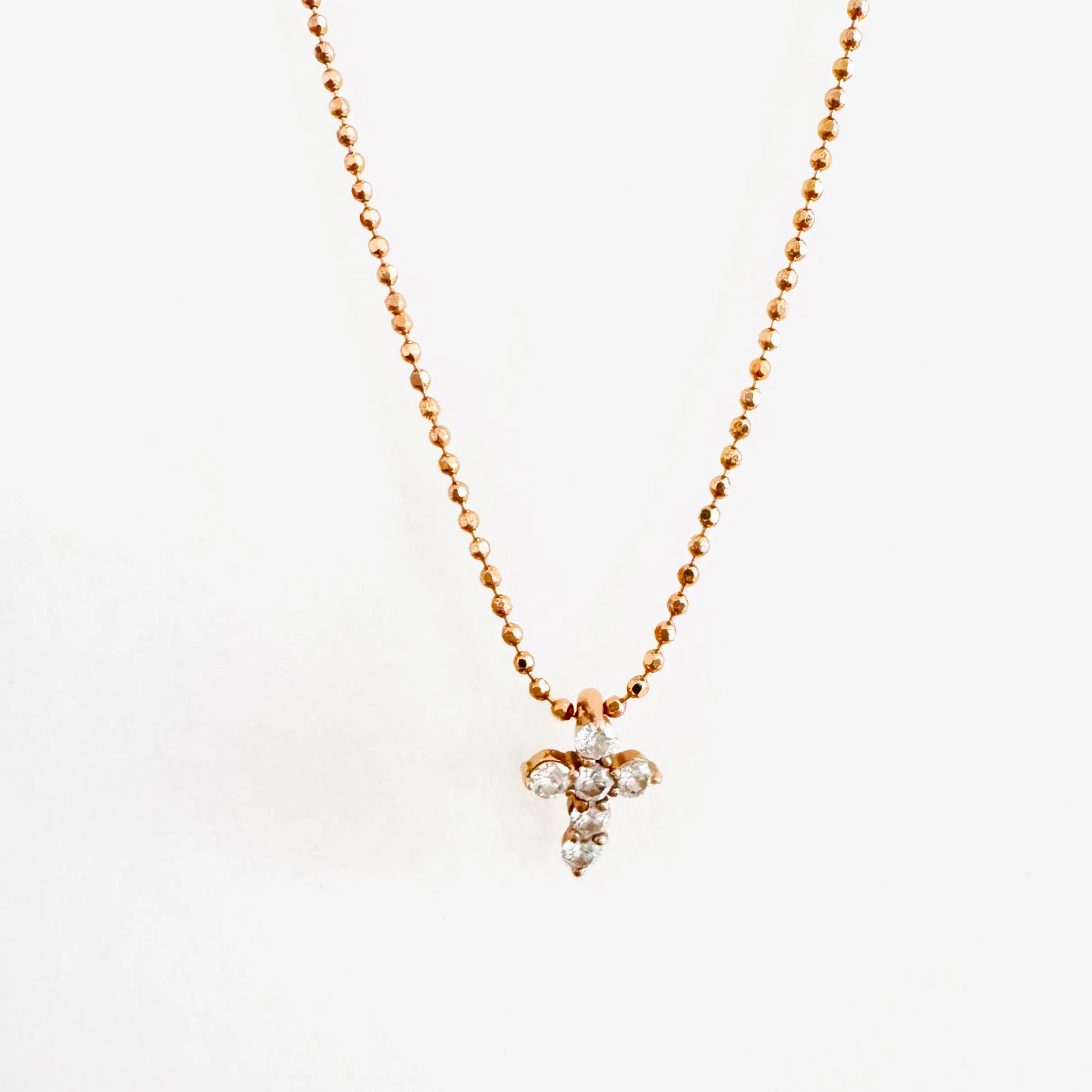 14K Rose Gold Petite Diamond Cross Necklace - Sample Sale