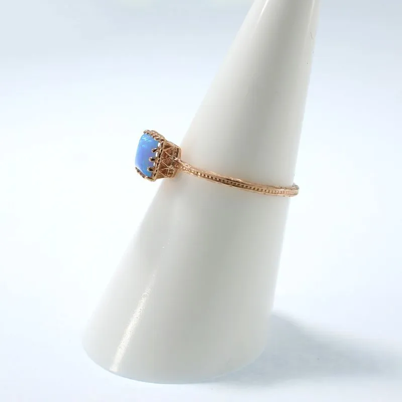 14K Rose Gold Square Blue Opal 5X5mm Ring