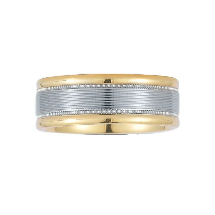 14K Yellow & White Gold Men's Wedding Band with a Machine Finish