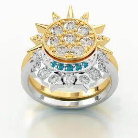 14K Yellow And White Gold Sun and Moon Diamond Ring - 1020