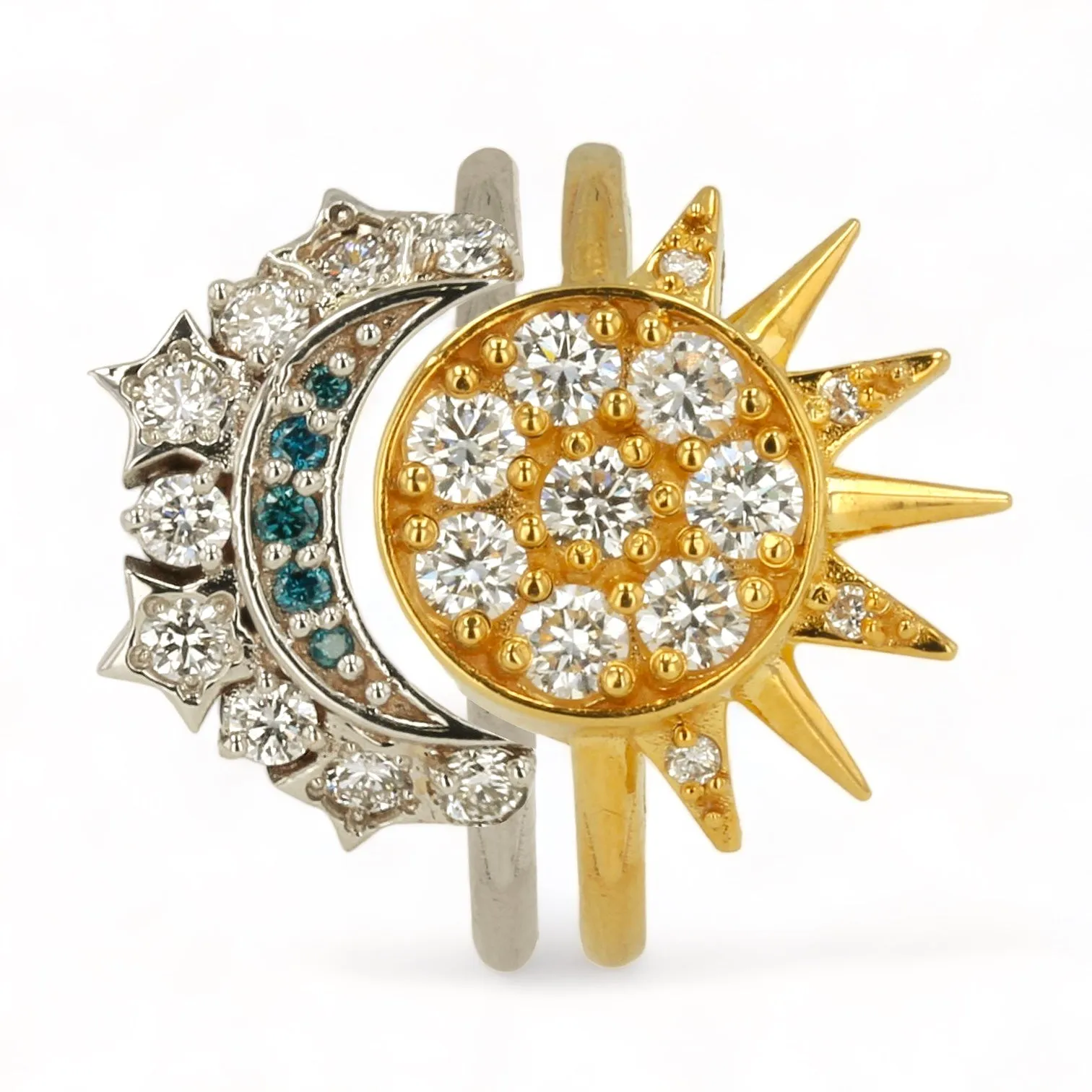 14K Yellow And White Gold Sun and Moon Diamond Ring - 1020