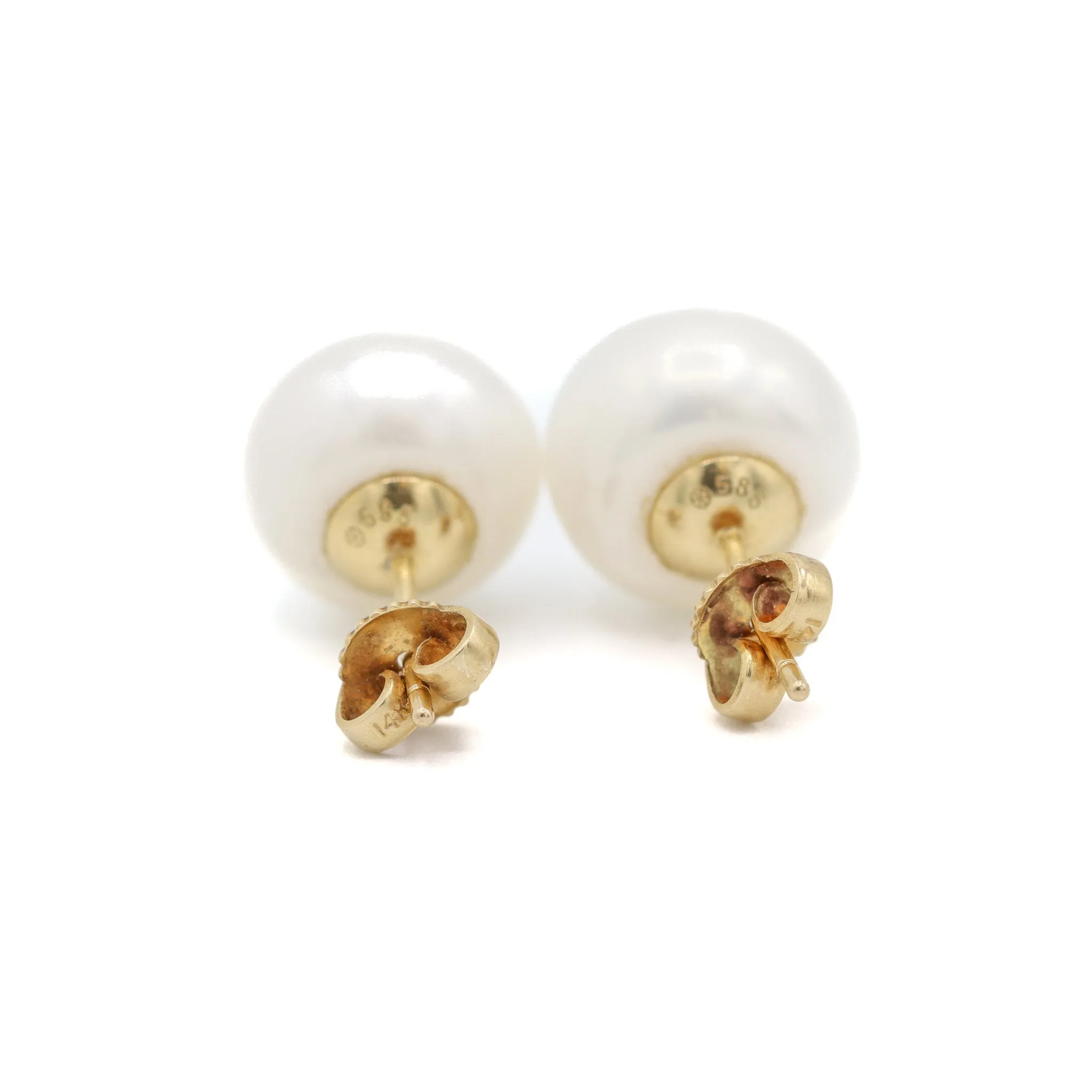 14K Yellow Gold Single Pearl Stud Earrings