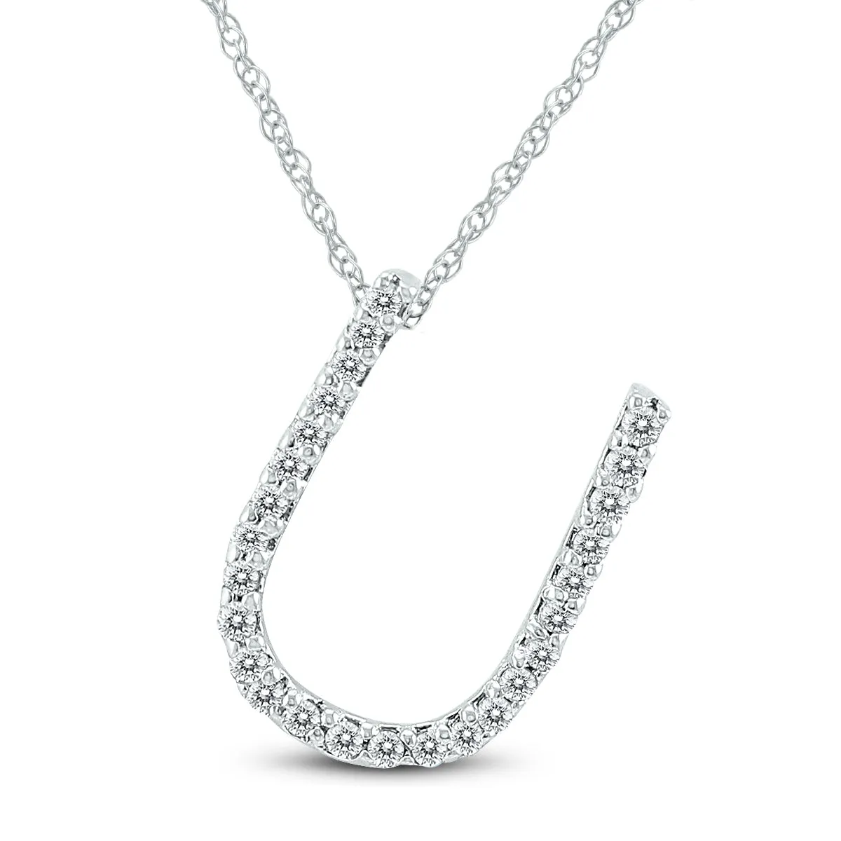 1/6 Carat Tw U Initial Diamond Pendant Necklace In 10K White Gold With Adjustable Chain