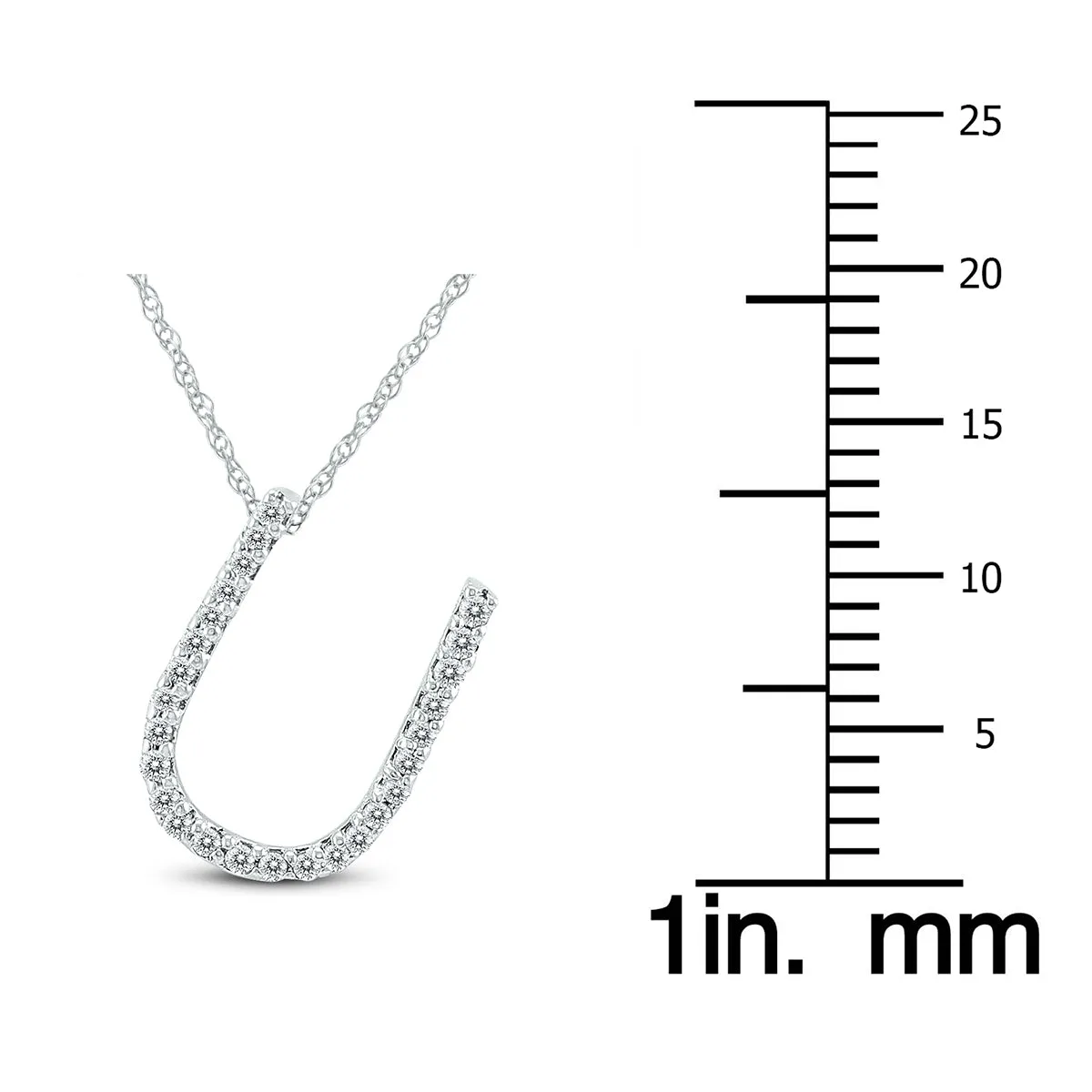 1/6 Carat Tw U Initial Diamond Pendant Necklace In 10K White Gold With Adjustable Chain