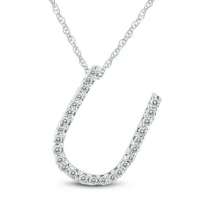 1/6 Carat Tw U Initial Diamond Pendant Necklace In 10K White Gold With Adjustable Chain