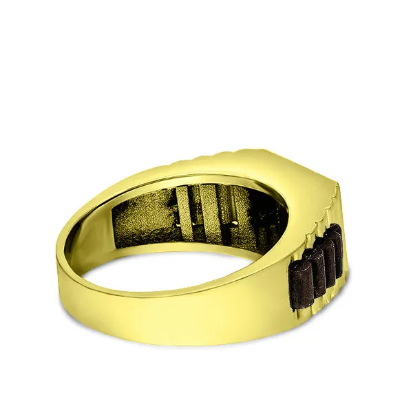 18K Yellow Gold Plated Mens Heavy Silver Ring Band Onyx Stone Modern Man Jewelry