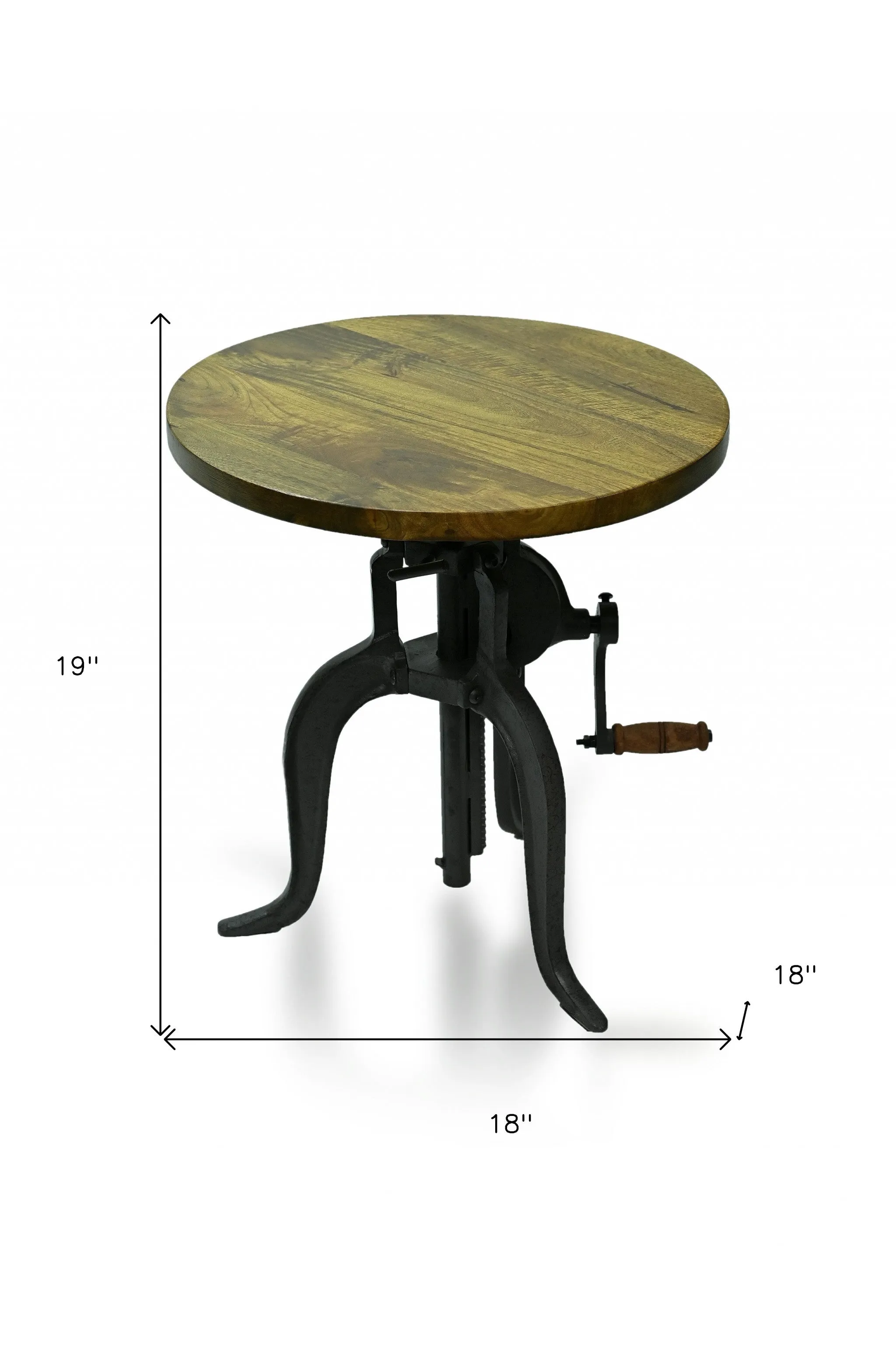 19" Industrial And Oak Solid Wood Round End Table By Homeroots