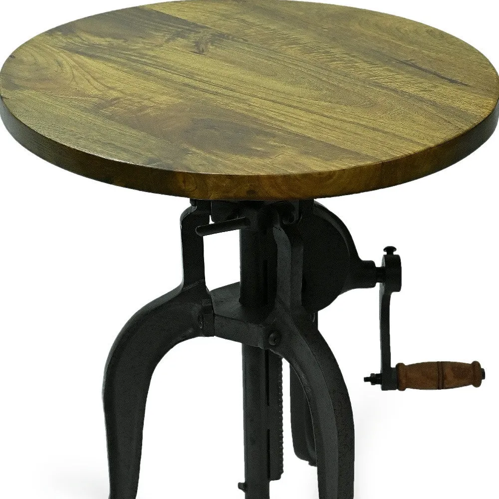 19" Industrial And Oak Solid Wood Round End Table By Homeroots