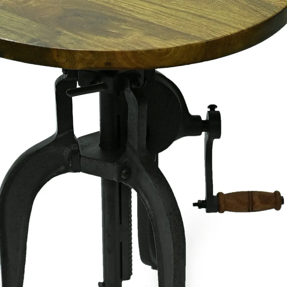 19" Industrial And Oak Solid Wood Round End Table By Homeroots