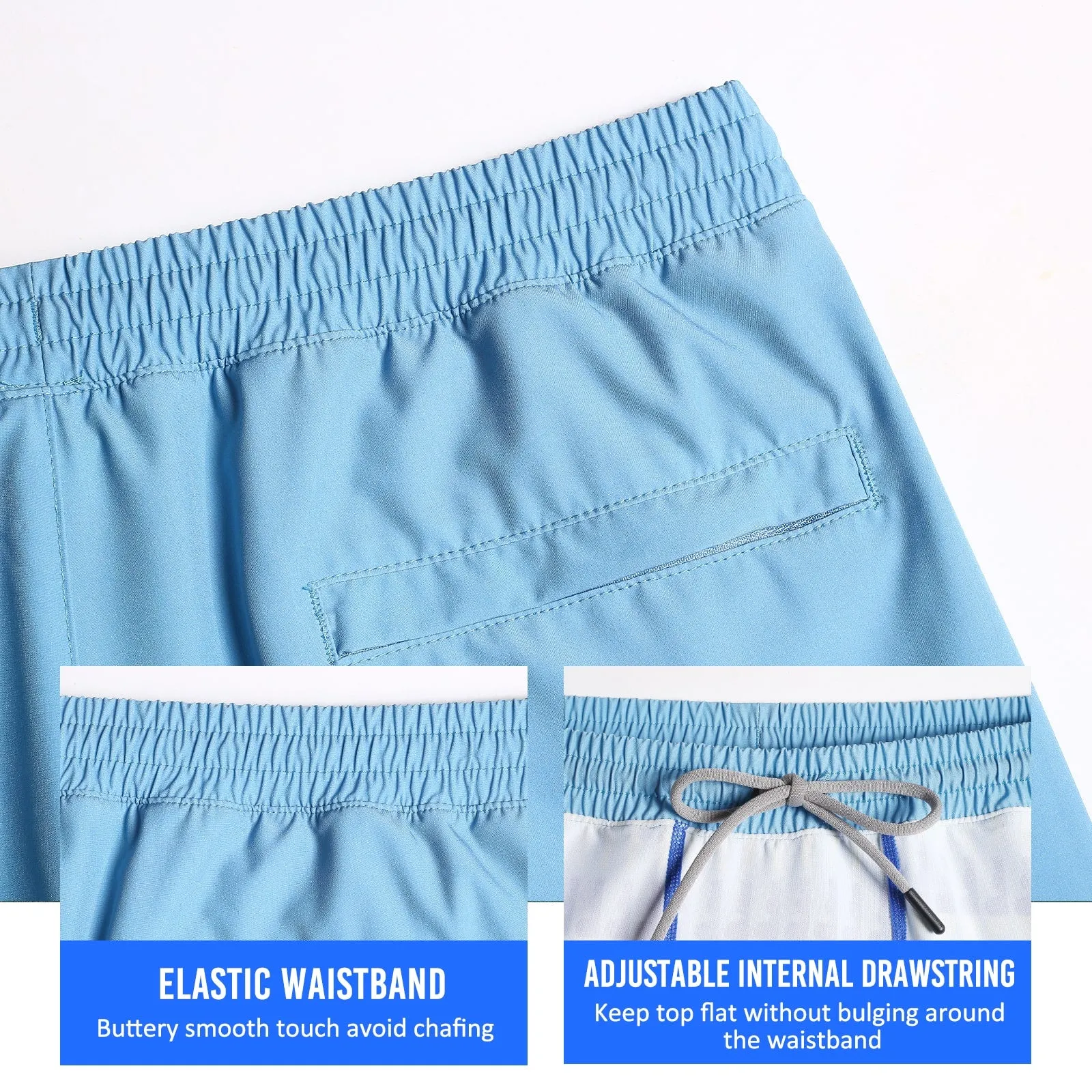 2 in 1 Stretch Long Lined Light Blue Gym Shorts