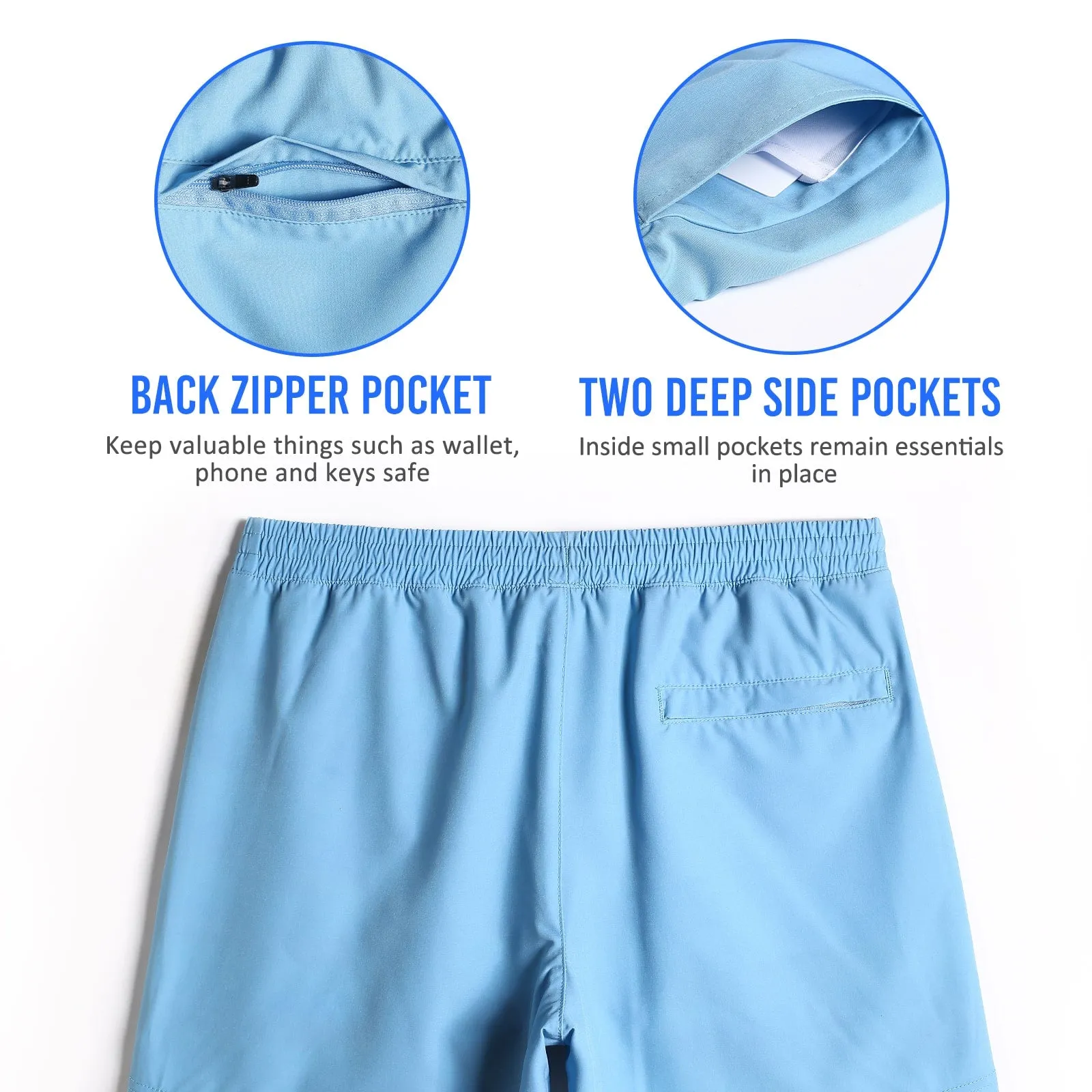 2 in 1 Stretch Long Lined Light Blue Gym Shorts