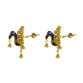 22K Gold Earrings W/ Peacock meenakari Design