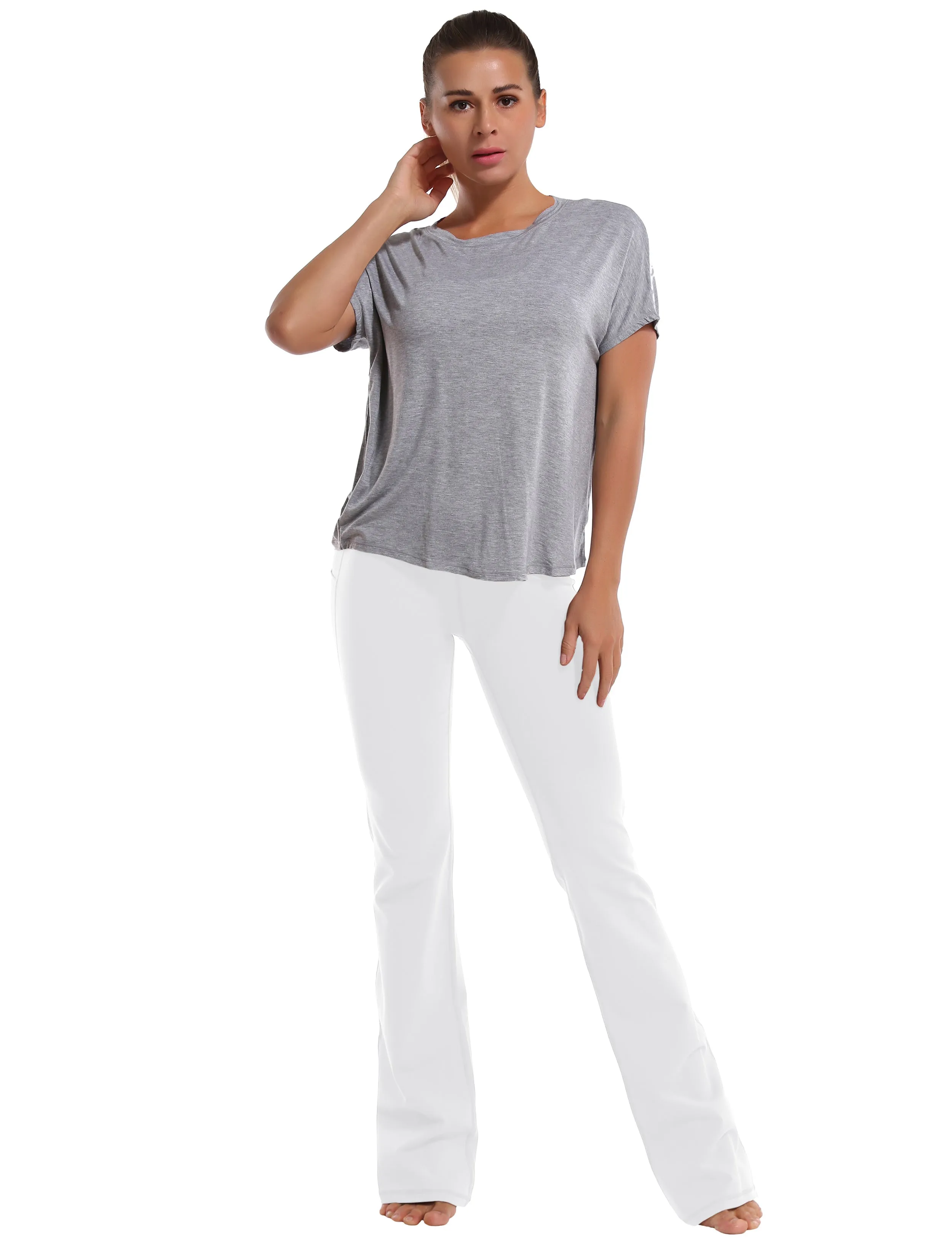 29 31 33 35 37  Side Pockets Bootcut Leggings white_yogastudio