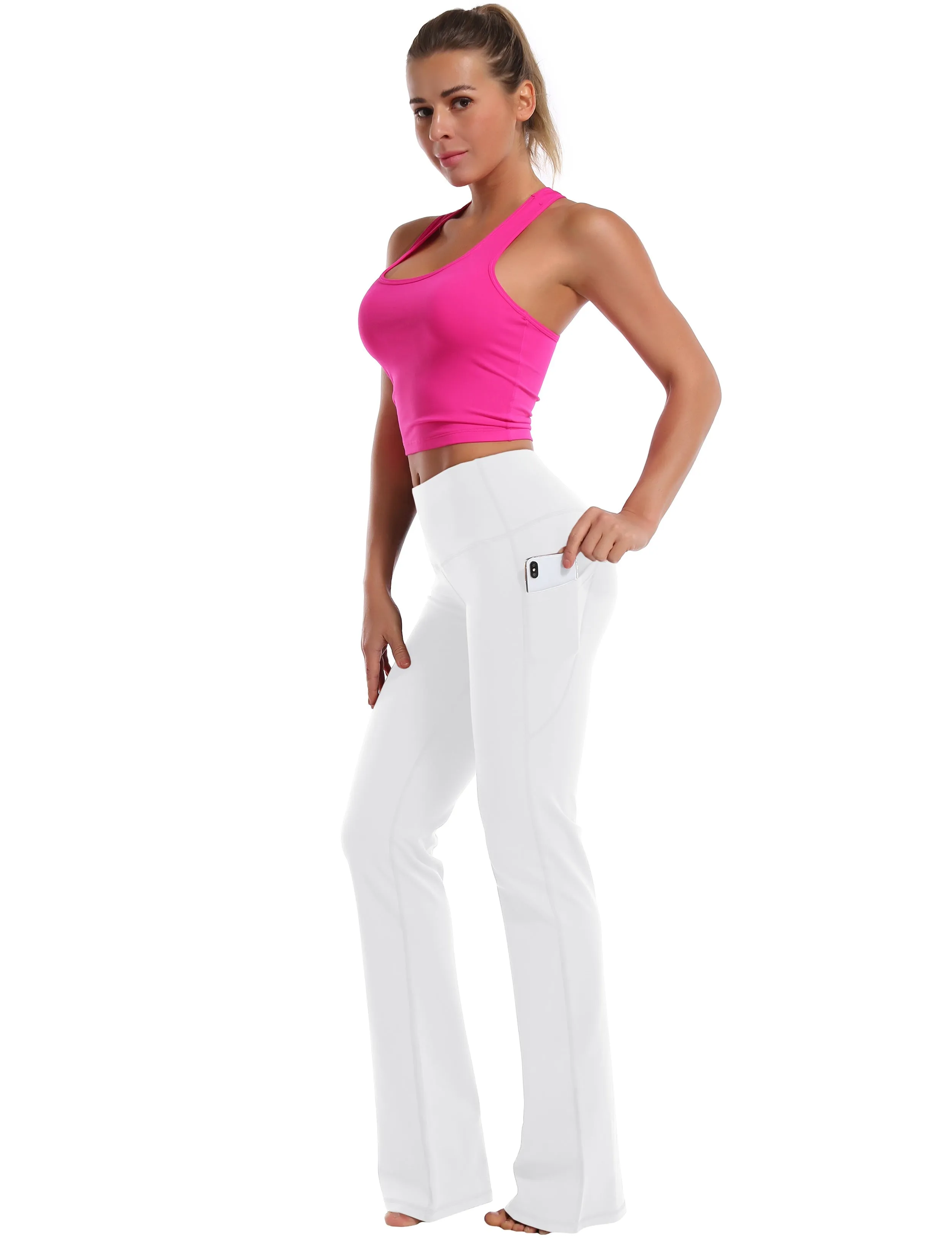 29 31 33 35 37  Side Pockets Bootcut Leggings white_yogastudio