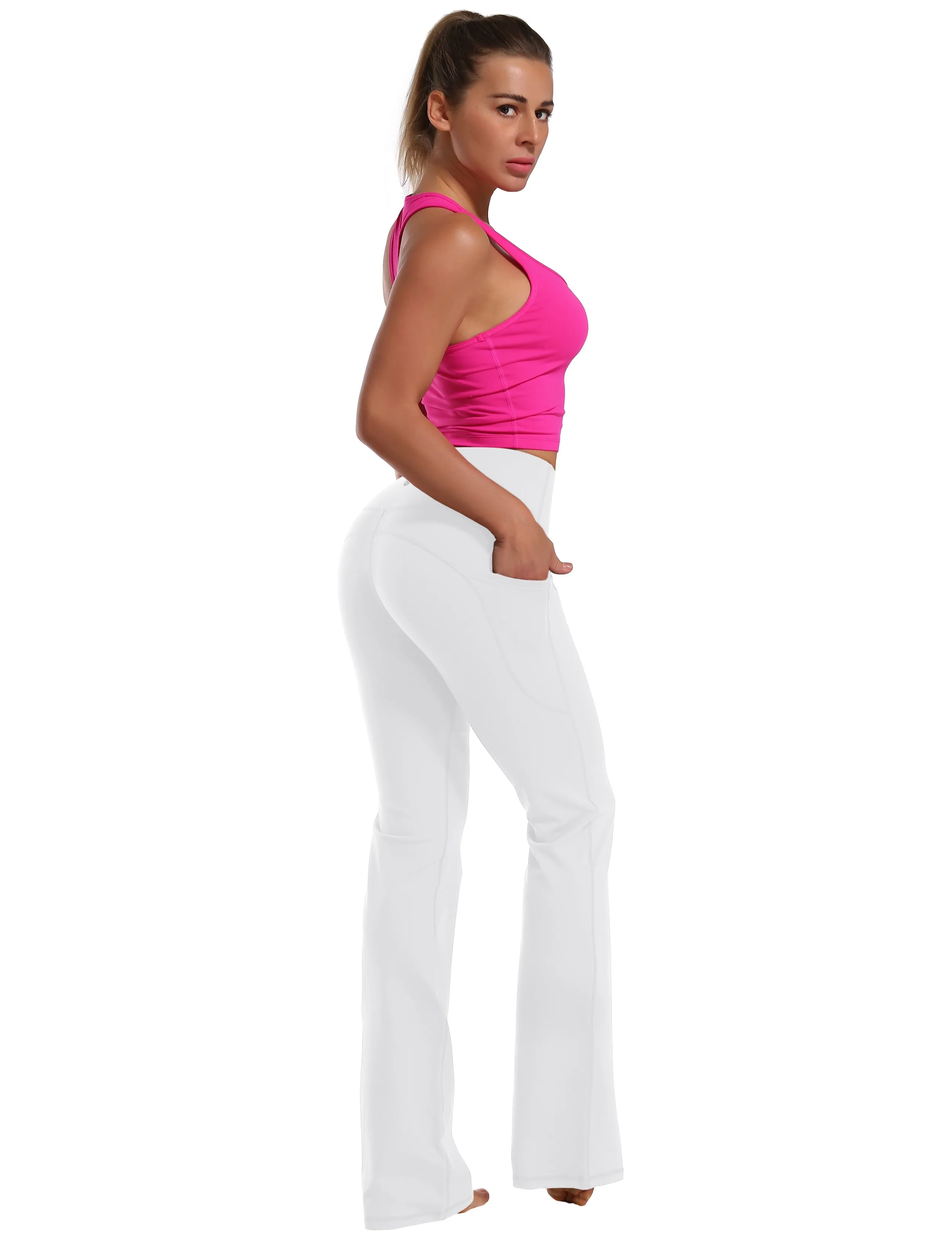 29 31 33 35 37  Side Pockets Bootcut Leggings white_yogastudio