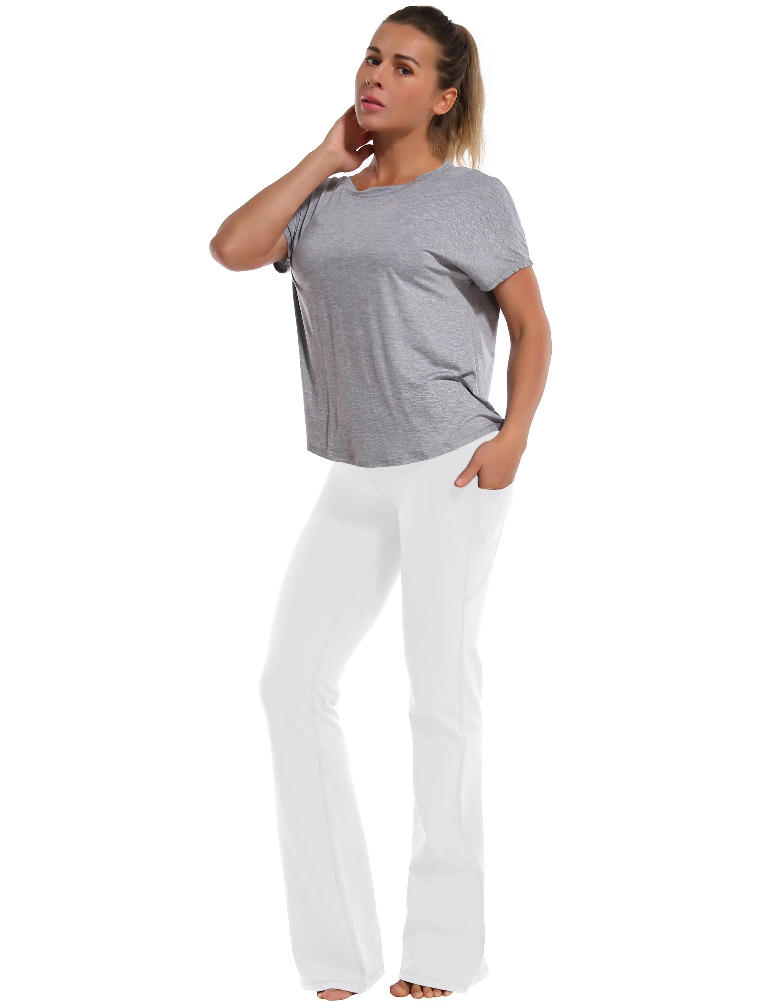 29 31 33 35 37  Side Pockets Bootcut Leggings white_yogastudio