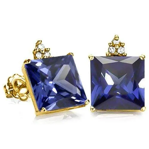 3.33 CT CREATED TANZANITE & DIAMOND 10KT SOLID GOLD EARRINGS STUD