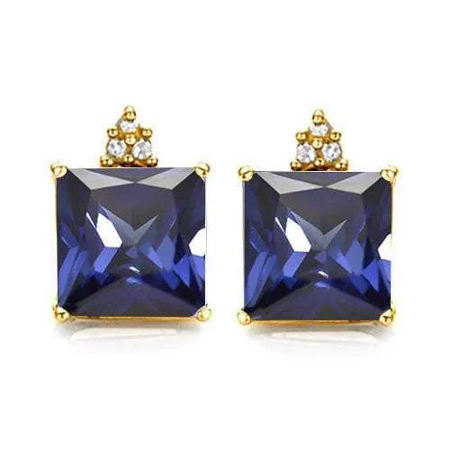 3.33 CT CREATED TANZANITE & DIAMOND 10KT SOLID GOLD EARRINGS STUD