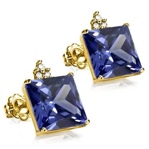 3.33 CT CREATED TANZANITE & DIAMOND 10KT SOLID GOLD EARRINGS STUD