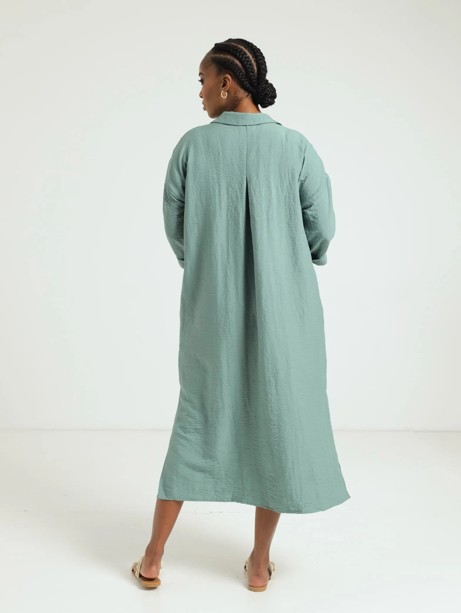 3/4 Sleeve Midi Shirt Dress - Sage