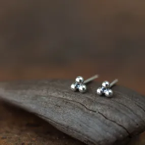 4mm Sterling Silver Stud Earrings, Three Balls