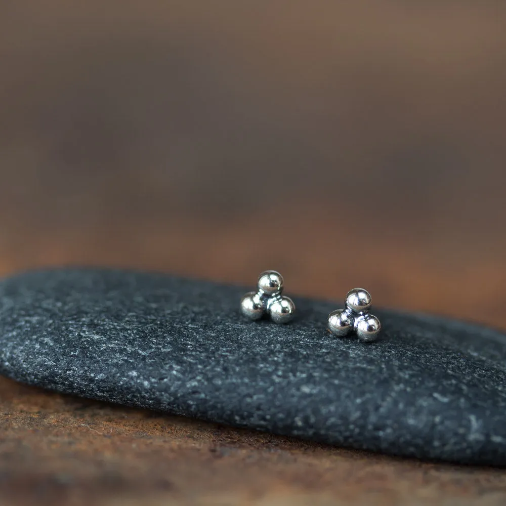 4mm Sterling Silver Stud Earrings, Three Balls