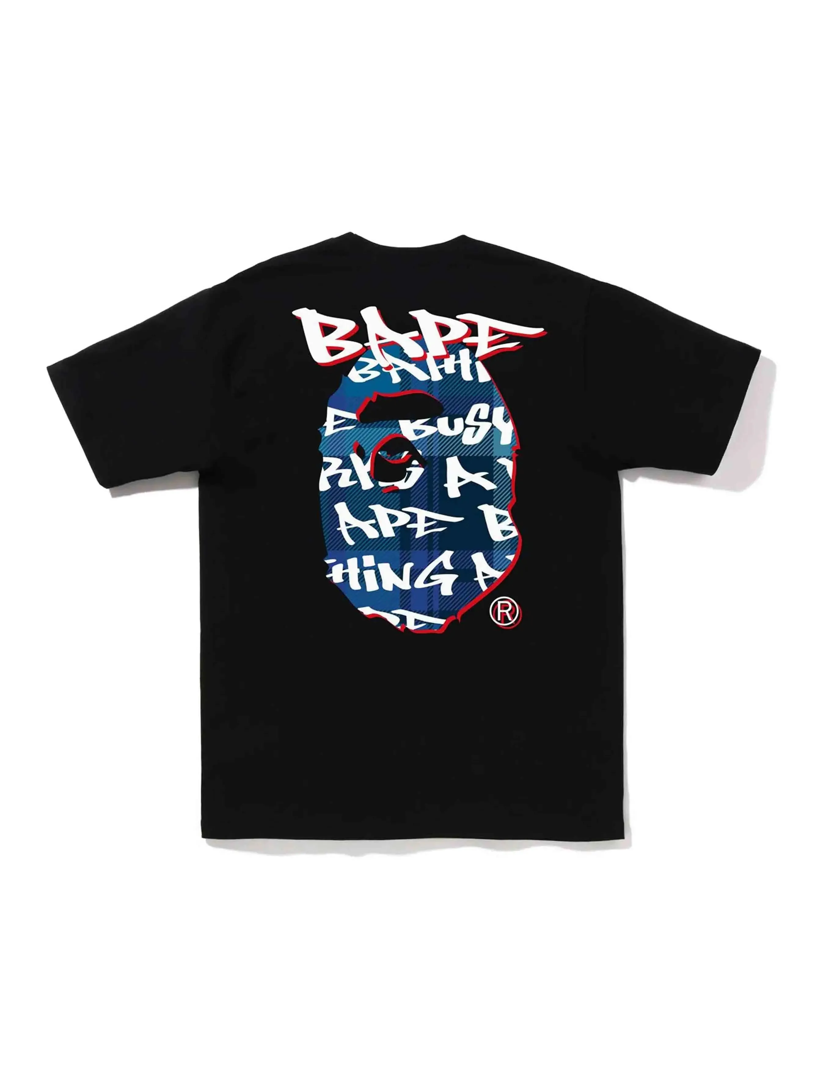 A Bathing Ape BAPE Graffiti Check Ape Head Tee Black/Blue