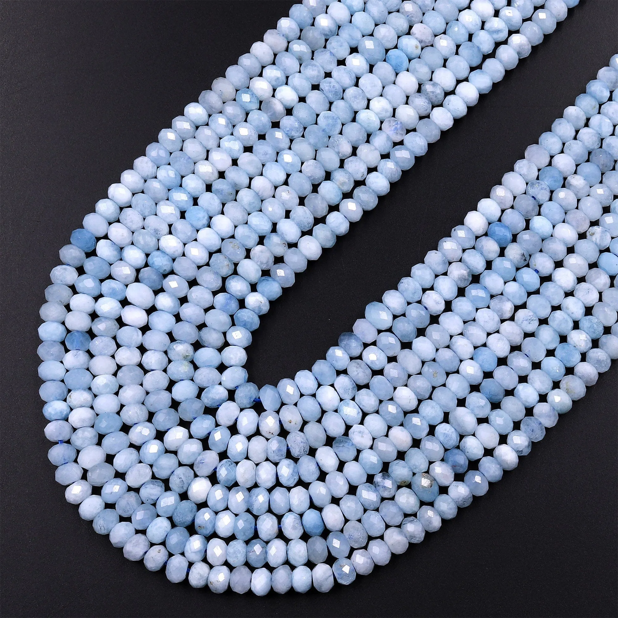 AA Faceted Natural Aquamarine 5mm Rondelle Beads Micro Laser Diamond Cut Real Genuine Gemstone 15.5" Strand