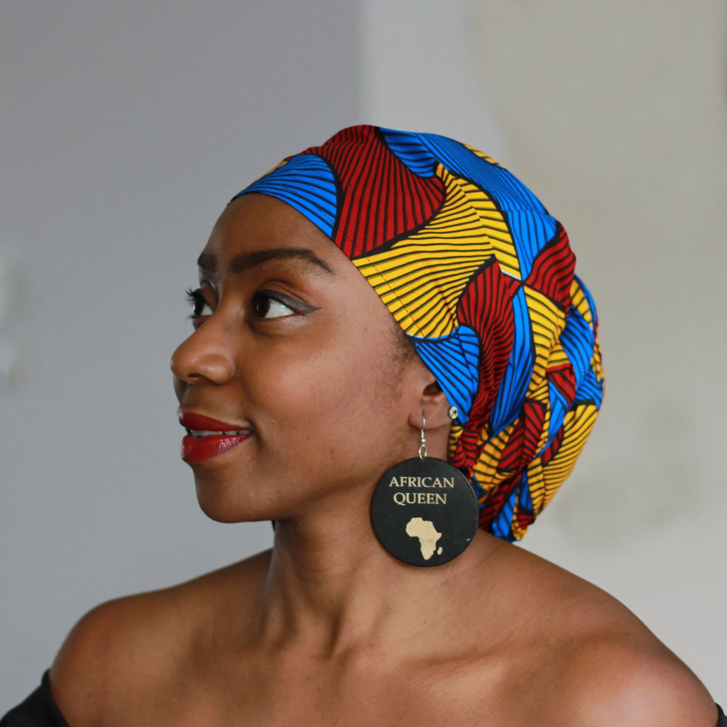 African headwrap - Red / Blue / Yellow Santana (Vlisco)