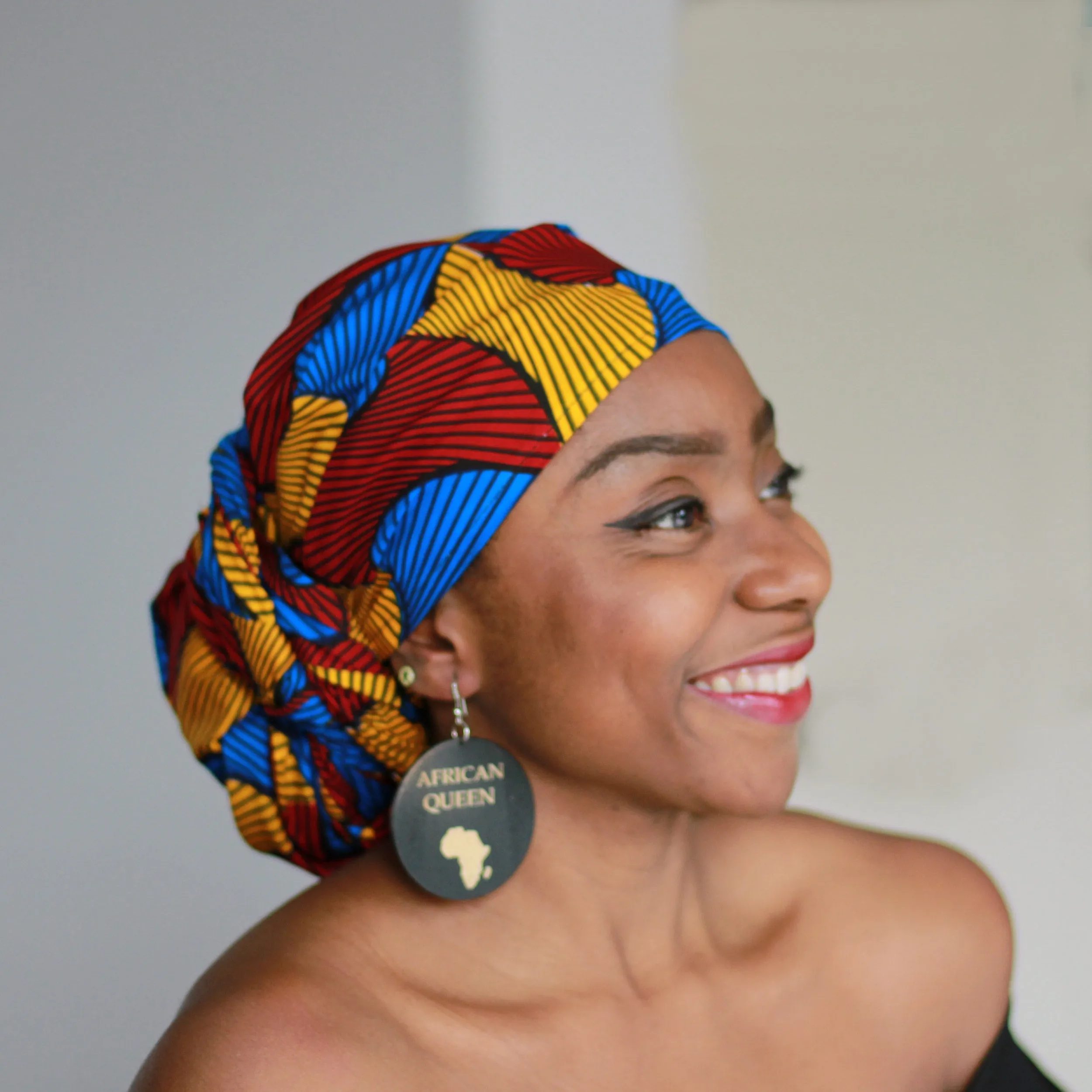 African headwrap - Red / Blue / Yellow Santana (Vlisco)