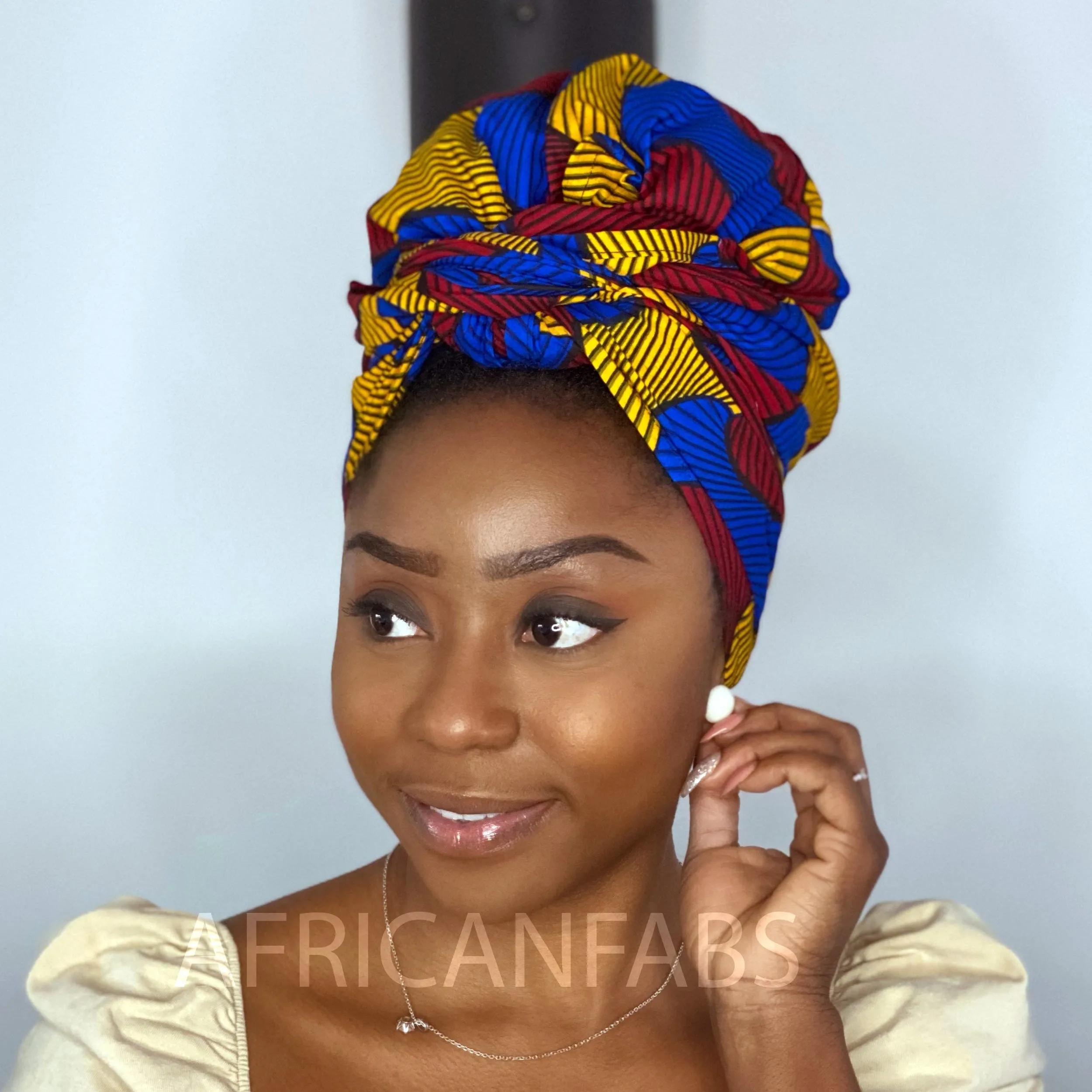 African headwrap - Red / Blue / Yellow Santana (Vlisco)